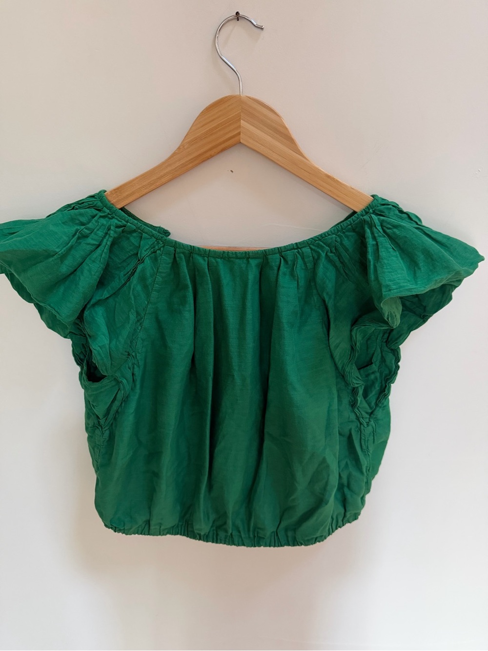 Velvet by Graham & Spencer Emerald Green Off-Shoulder Flutter Top